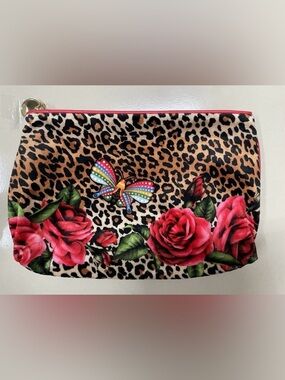 NEW estee lauder leopard print floral butterfly cosmetics travel bag/makeup bag